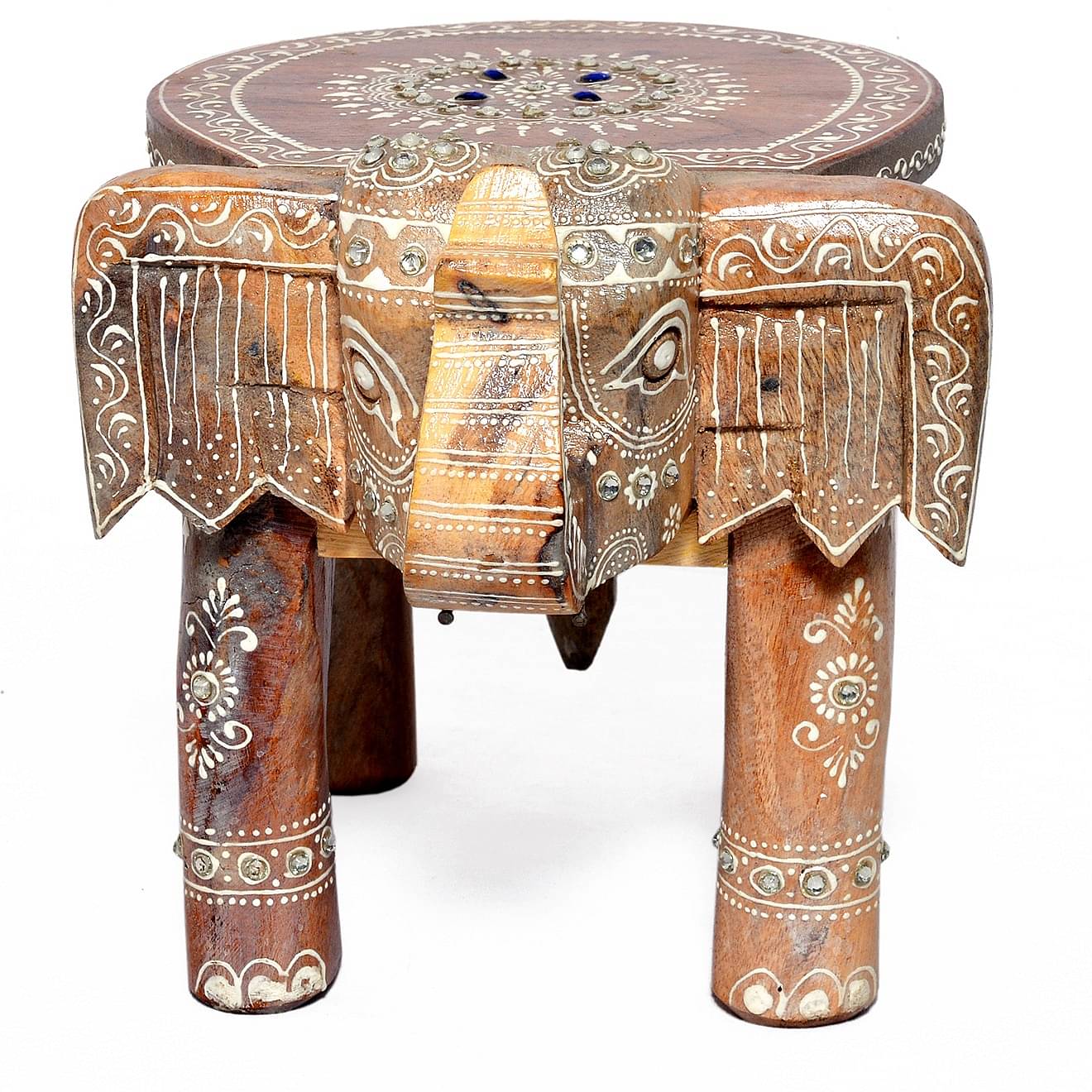 Handmade Natural Wood Tabletop Elephant Figurine Stool