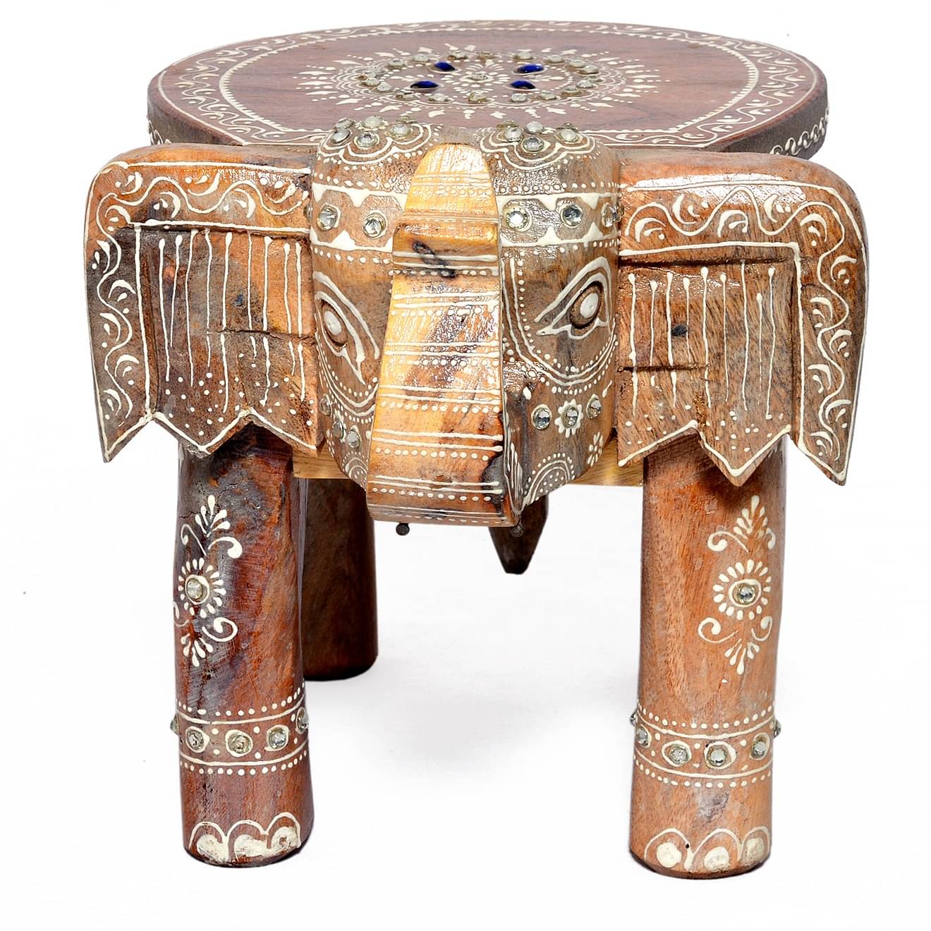 Handmade Natural Wood Tabletop Elephant Figurine Stool