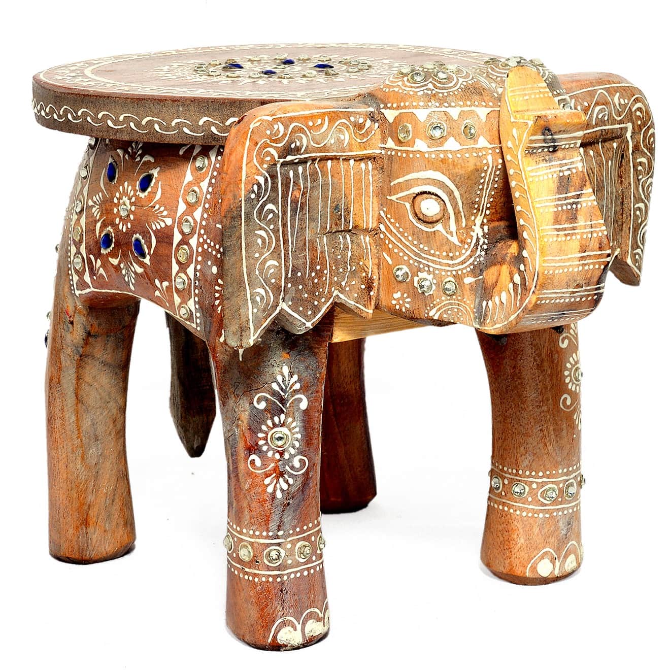 Handmade Natural Wood Tabletop Elephant Figurine Stool - rear_view