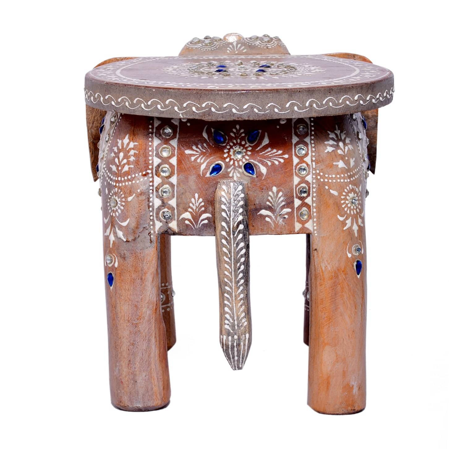 Handmade Natural Wood Tabletop Elephant Figurine Stool