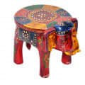 Wooden Multicolor Tabletop Elephant Figurine Stool - photo