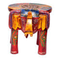 Wooden Multicolor Tabletop Elephant Figurine Stool - front_view