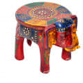 Wooden Multicolor Tabletop Elephant Figurine Stool - top_view