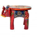Wooden Multicolor Tabletop Elephant Figurine Stool - left_view