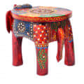Wooden Multicolor Tabletop Elephant Figurine Stool - bottom_view