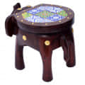 Wooden Tile-Fitted Brass Work Tabletop Elephant Figurine Stool - bottom_view