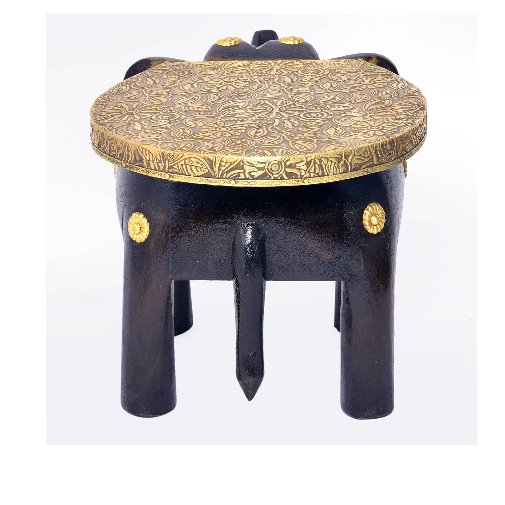 Brass-Fitted Tabletop Elephant Figurine Stool
