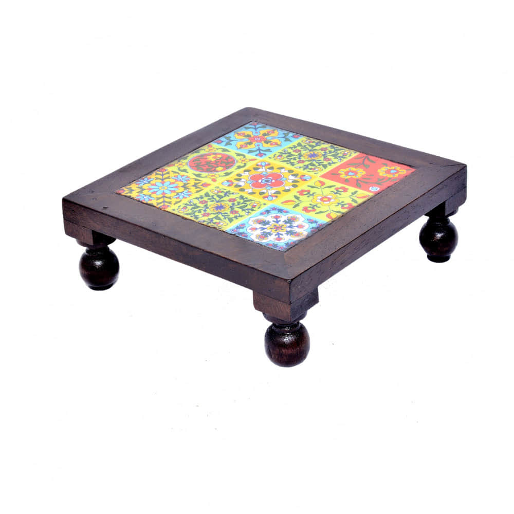 Wooden Tile-Fitted Small 8 Inch Chowki - photo