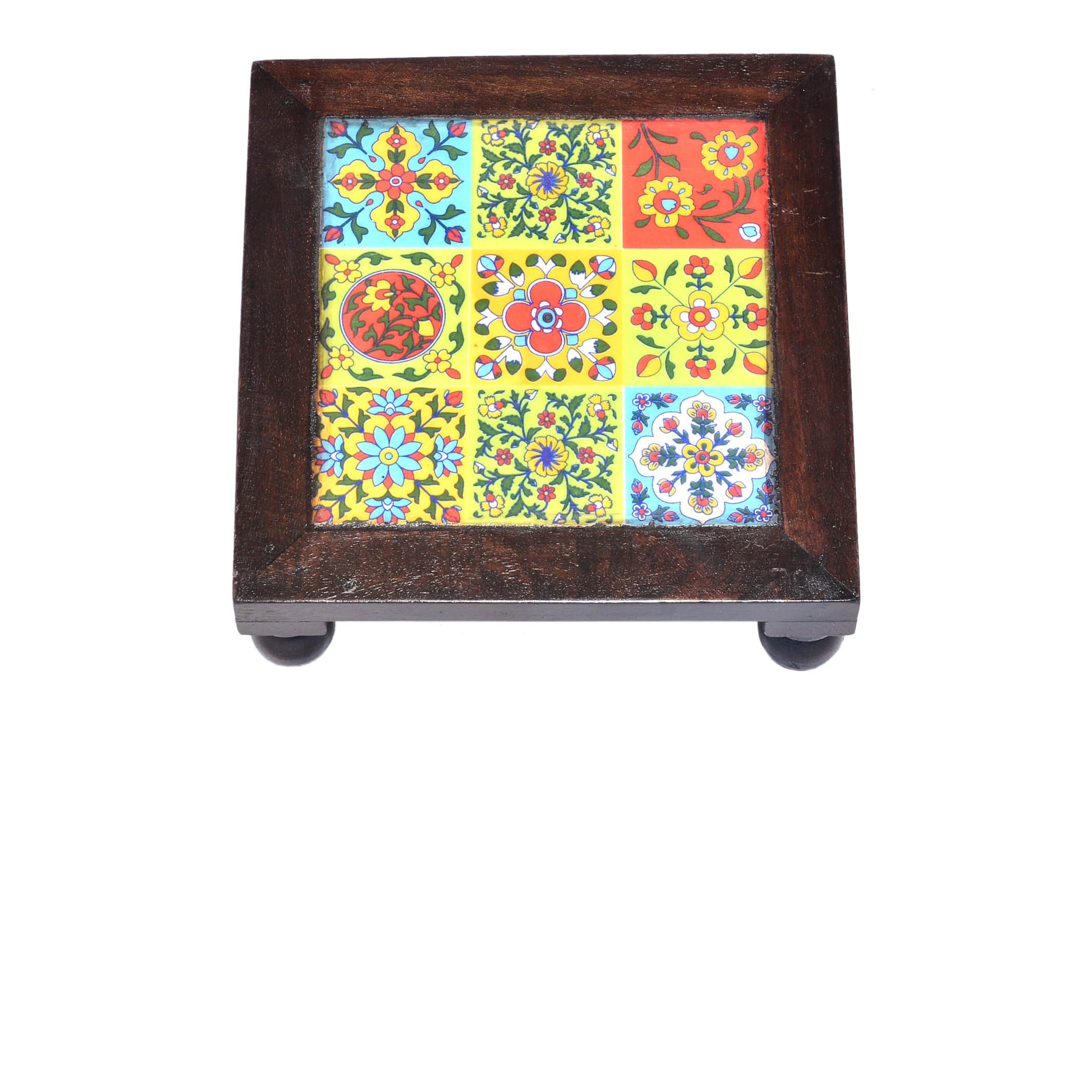 Wooden Tile-Fitted Small 8 Inch Chowki - front_view