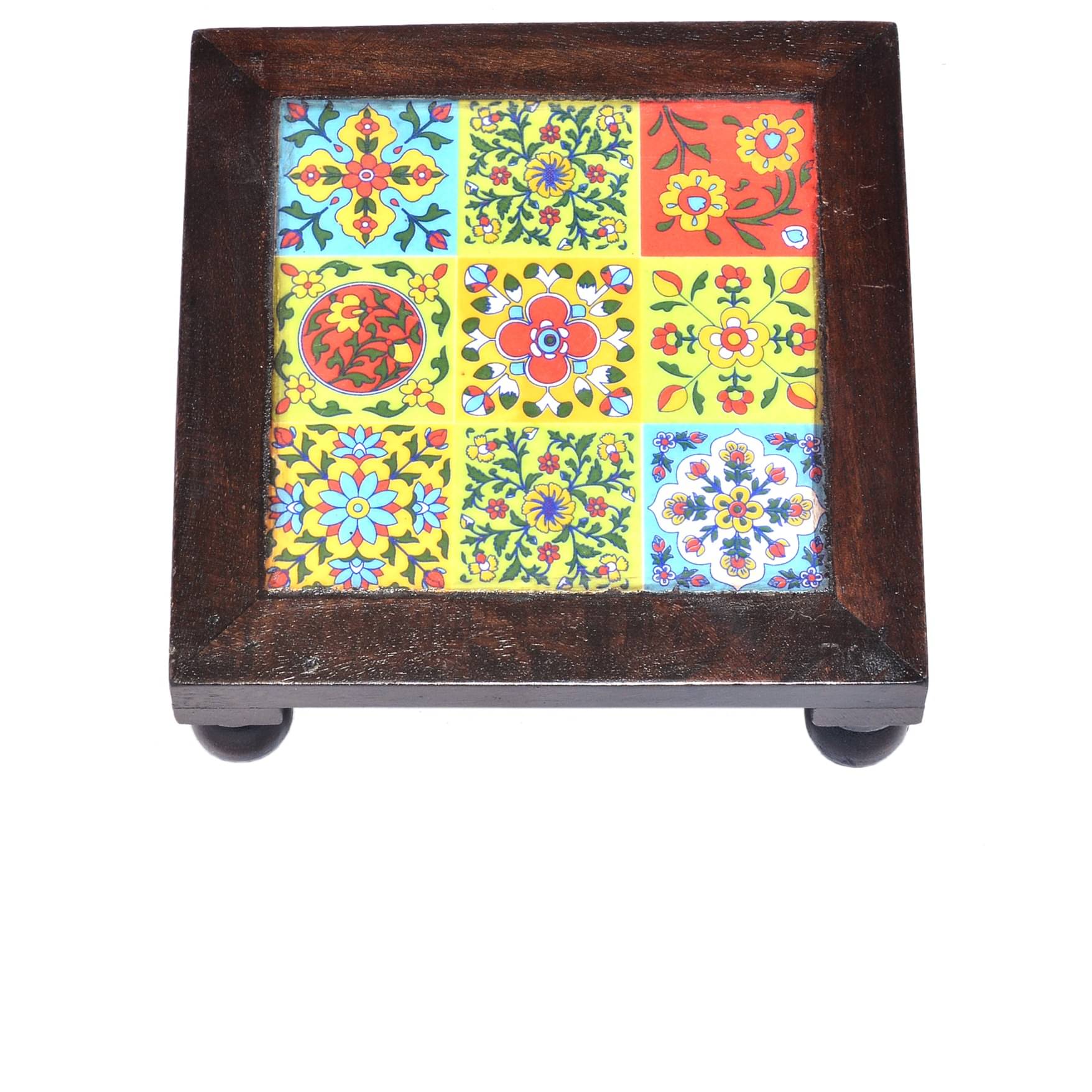 Wooden Tile-Fitted Small 8 Inch Chowki