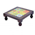 Wooden Tile-Fitted Small 8 Inch Chowki - rear_view