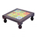 Wooden Tile-Fitted Small 8 Inch Chowki - left_view