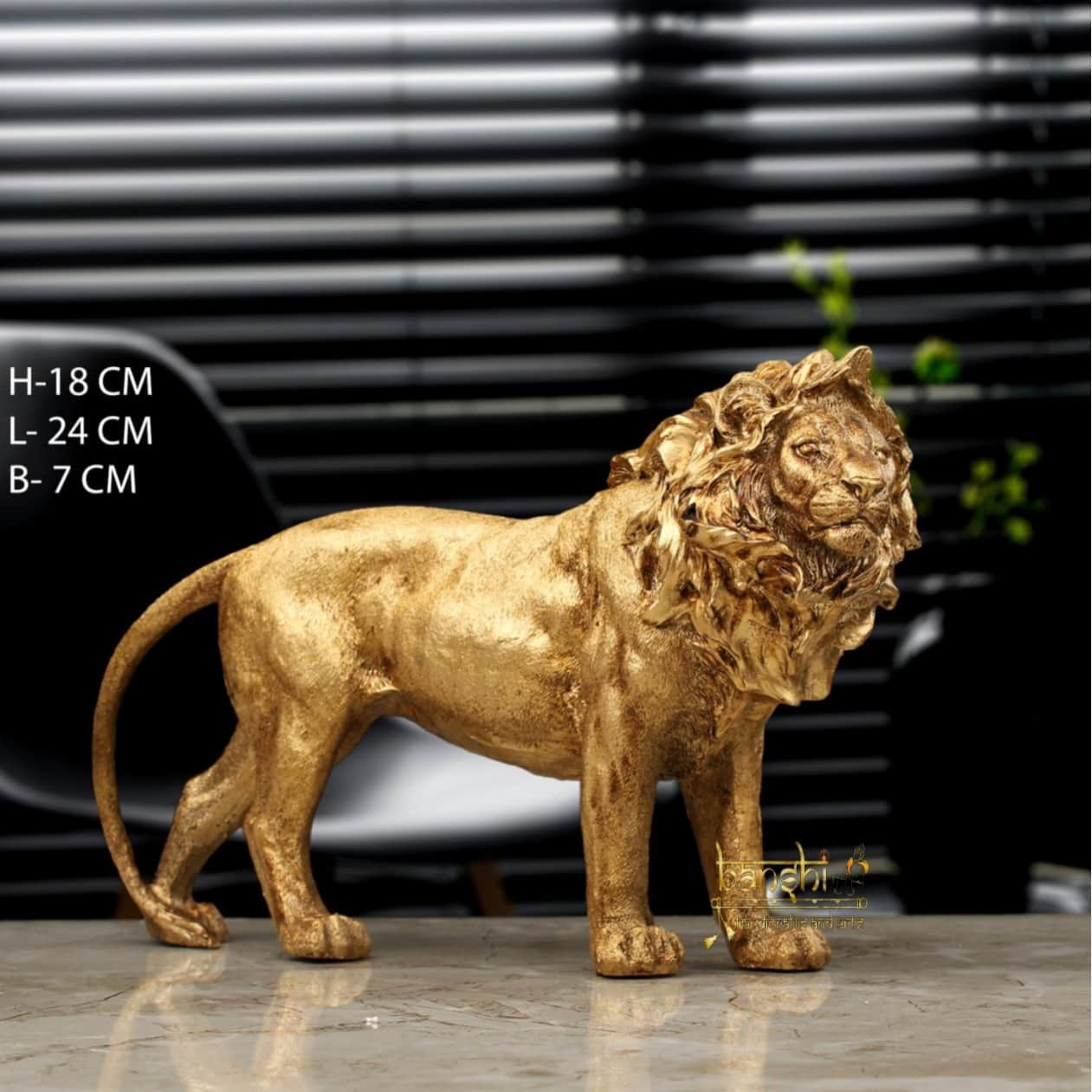 Resin Lion Sculpture Ornament Abstract Animal Figurines 7" - front_view
