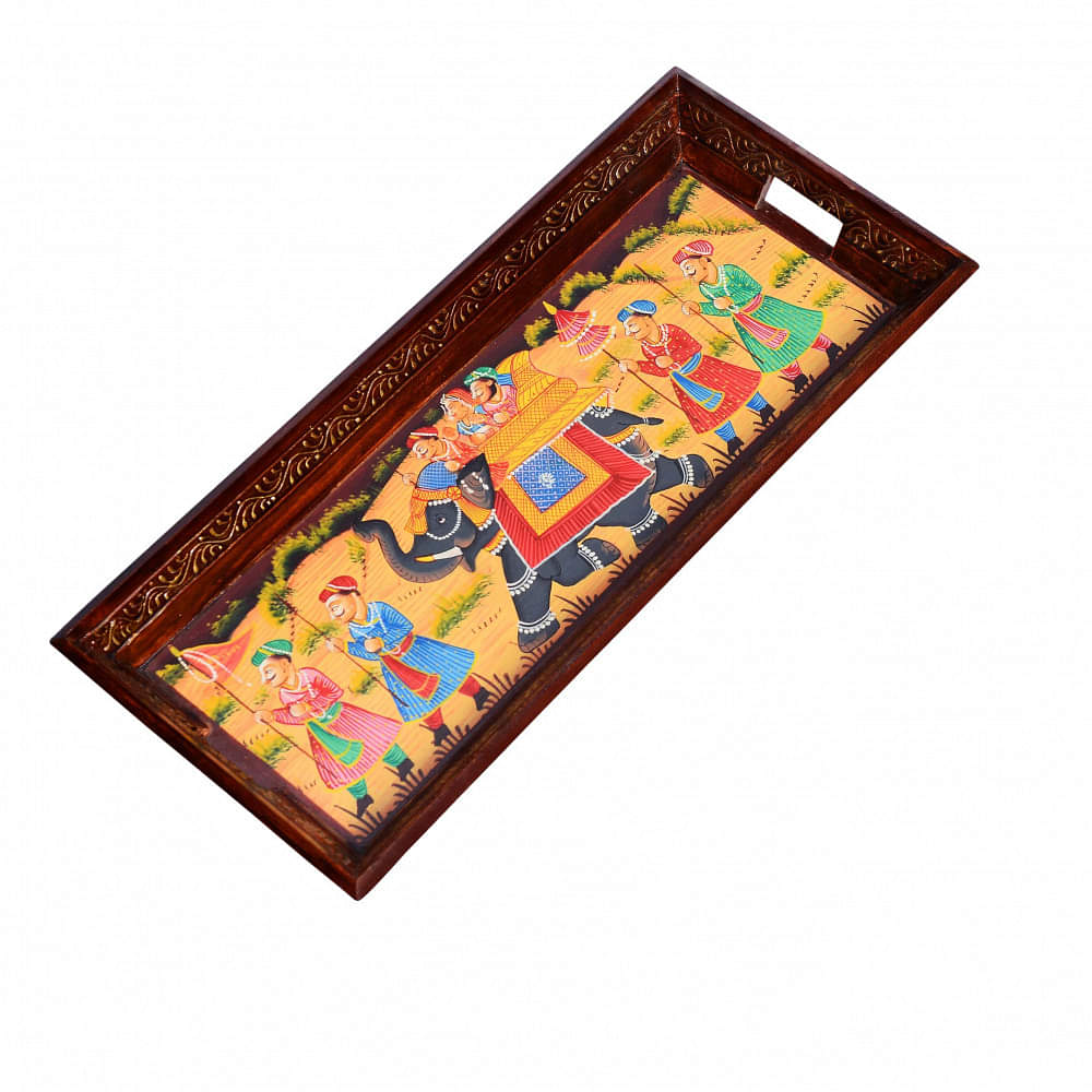 Royal Mughal Painted Long Serving Tray - photo