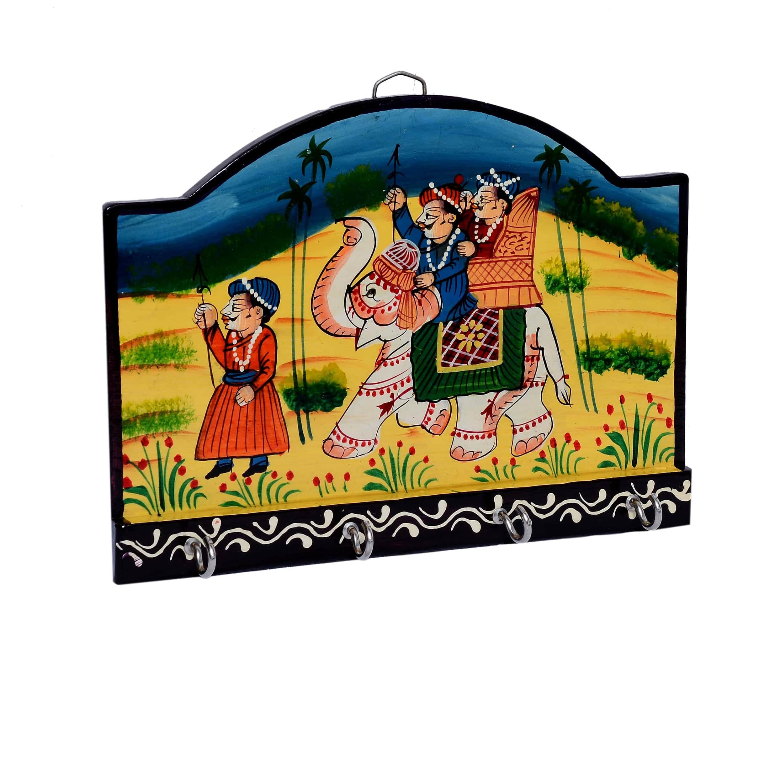 Royal Painted Small Wall Hanging 4 Key Hook Holder - top_view