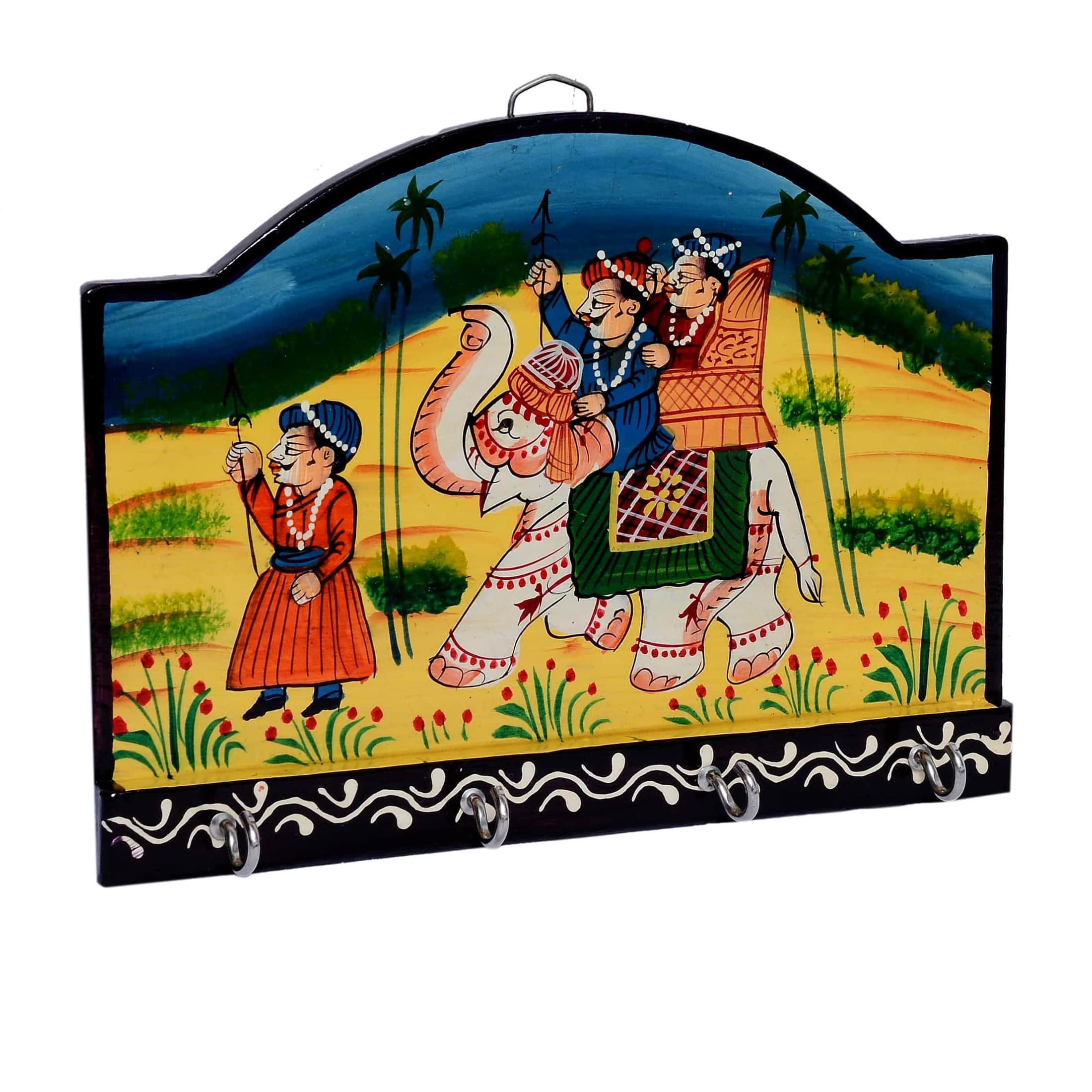 Royal Painted Small Wall Hanging 4 Key Hook Holder - rear_view