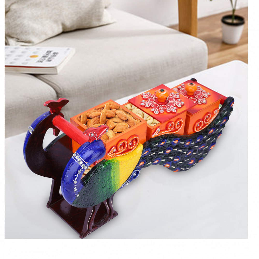 Designer Peacock Shape Dry-Fruit Box - photo