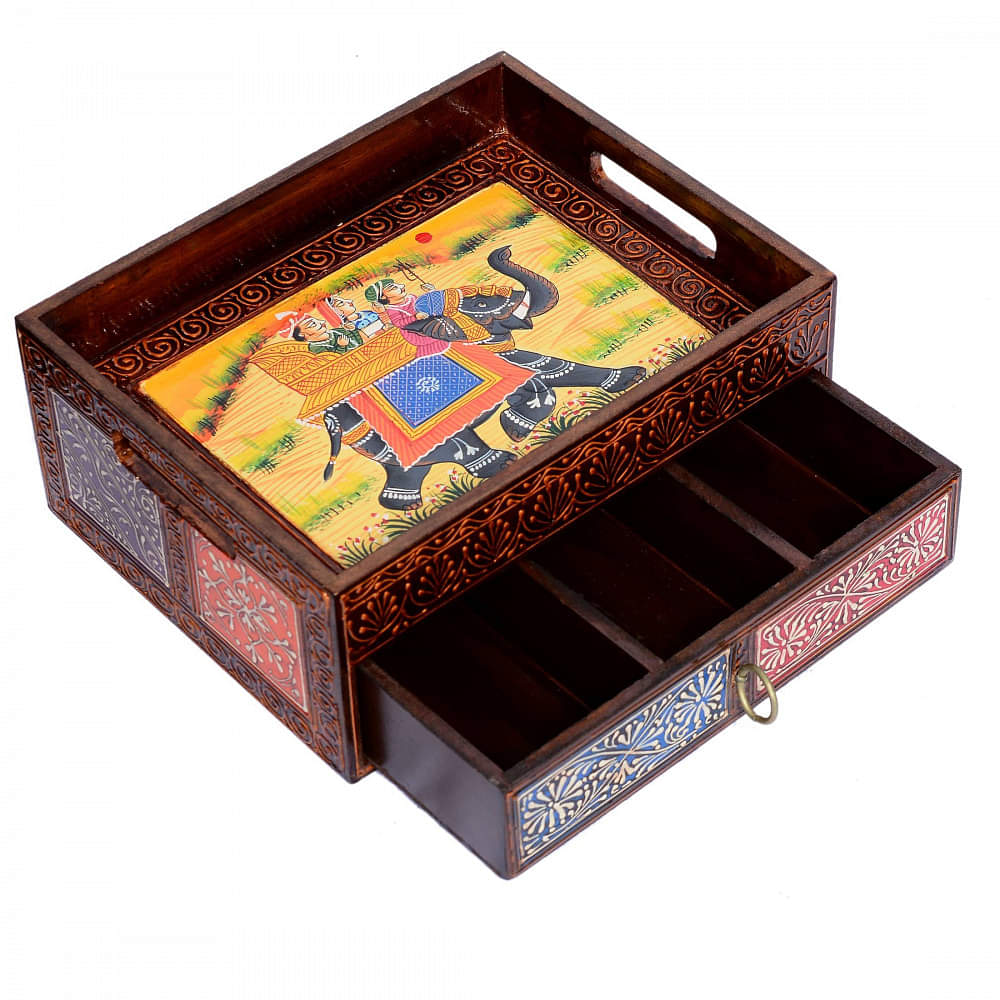 Handpainted Serving Tray with Drawer - photo