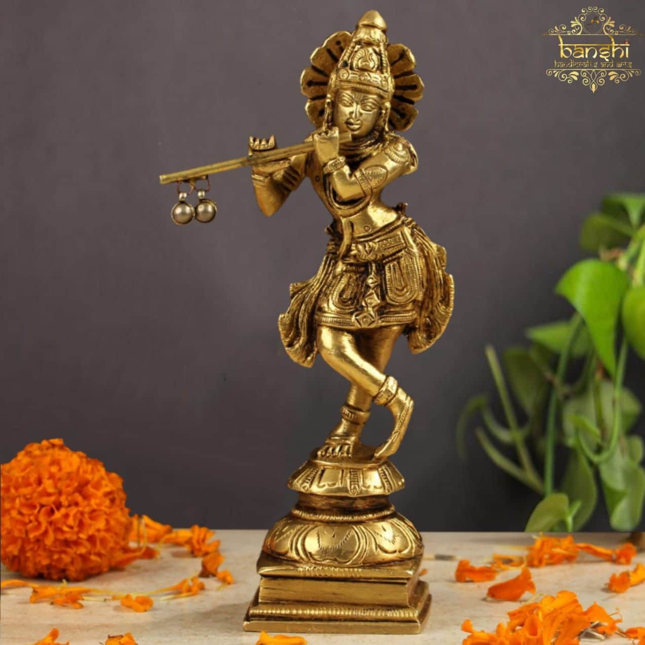 Lord Krishna Brass Idol - front_view