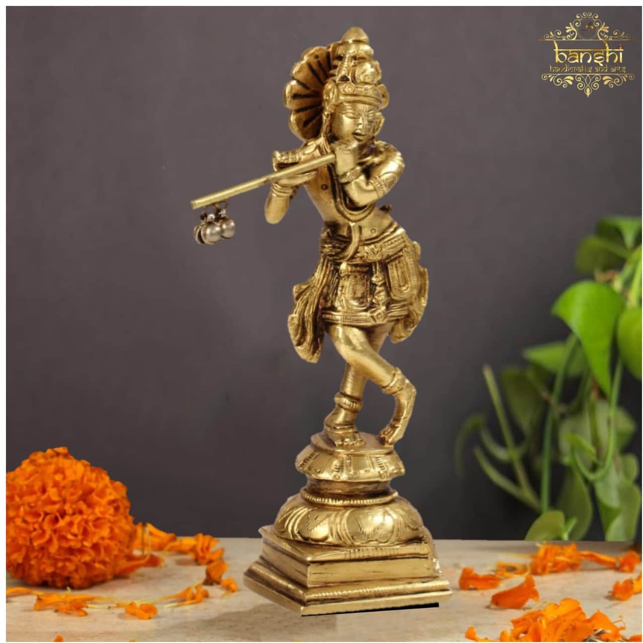 Lord Krishna Brass Idol - top_view