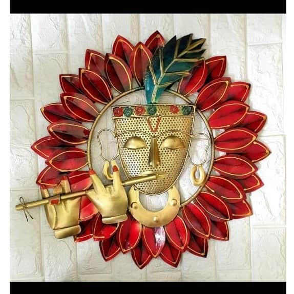 Rounded Iron Krishna Leaf Wall Decor - front_view