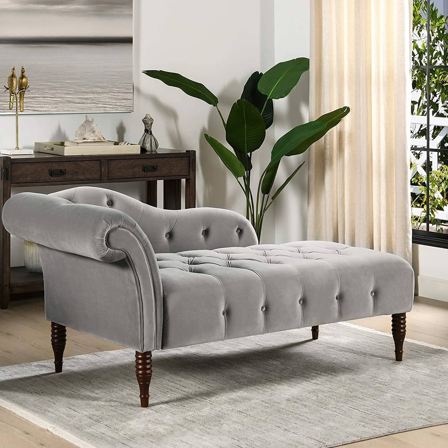 Damask Chaise Longue Grey Sofa