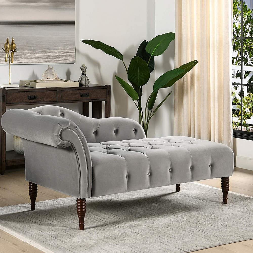 Damask Chaise Longue Grey Sofa - photo
