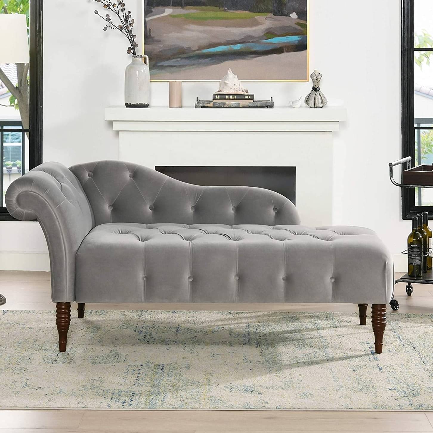 Damask Chaise Longue Grey Sofa
