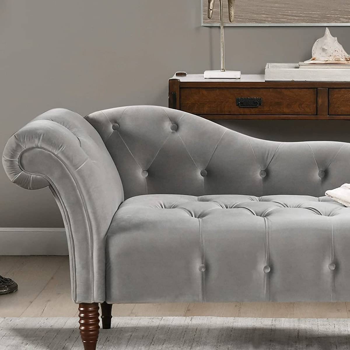 Damask Chaise Longue Grey Sofa