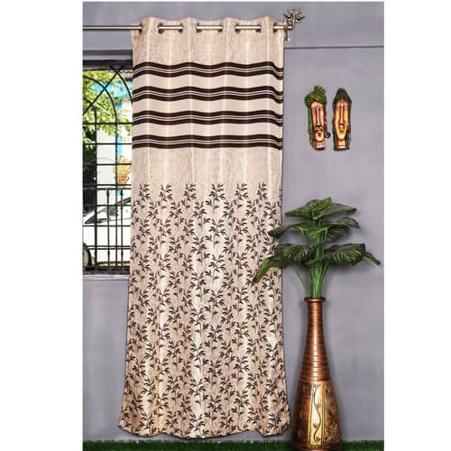Jacquard Small Leaf Design Long Window Single Curtain (Brown)