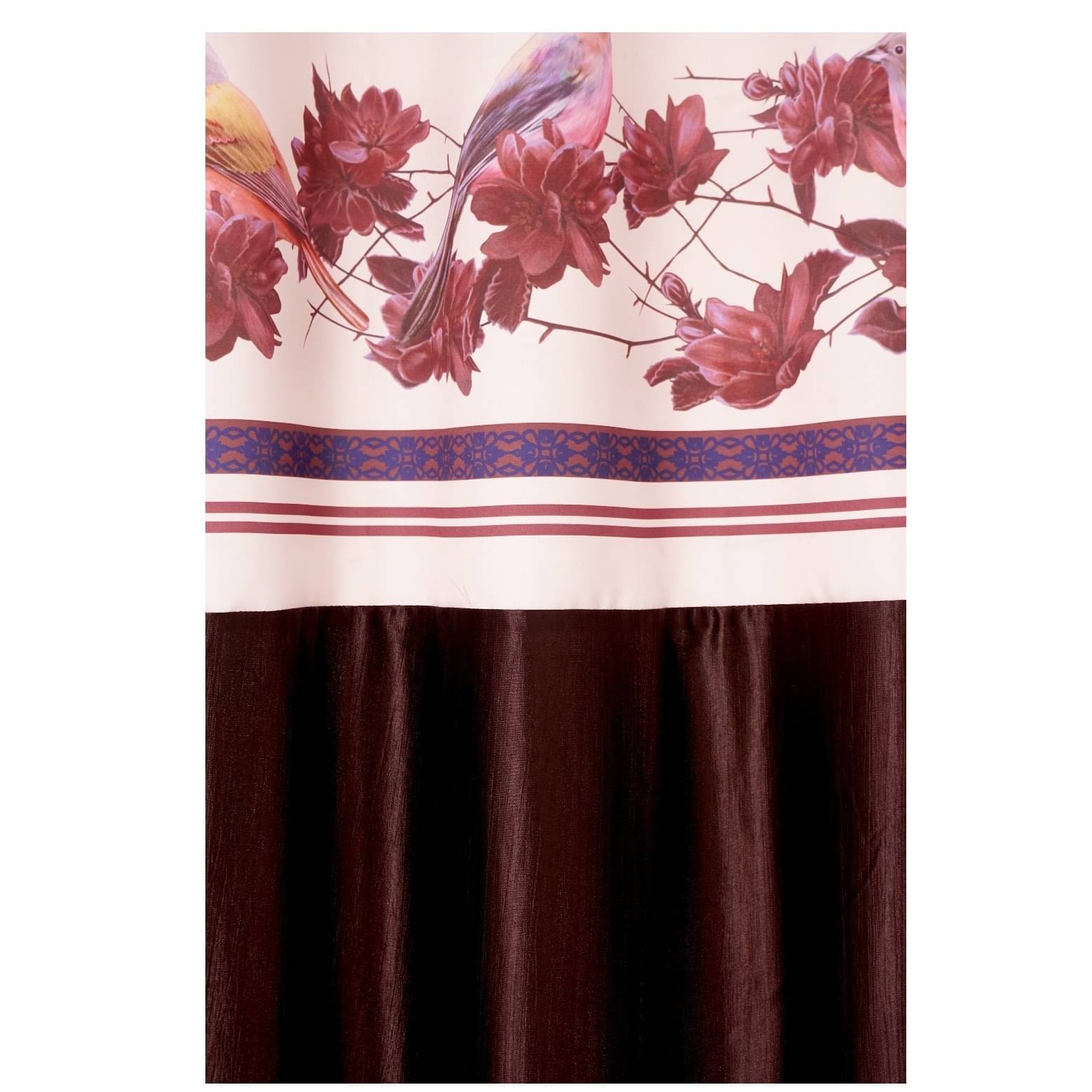 Flower with Bird Polyester Long Window Single Curtain (Brown)