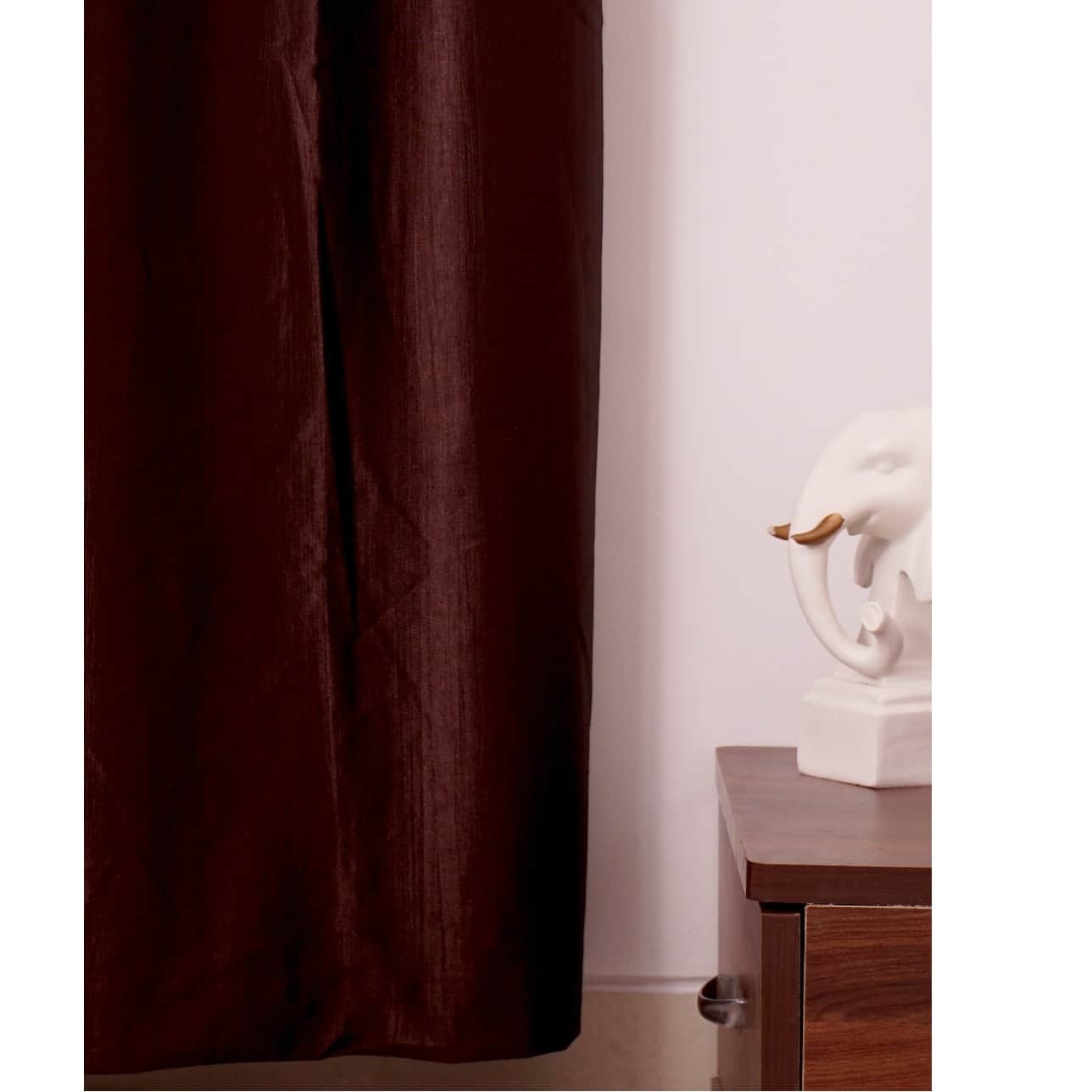 Flower with Bird Polyester Long Window Single Curtain (Brown) - bottom_view
