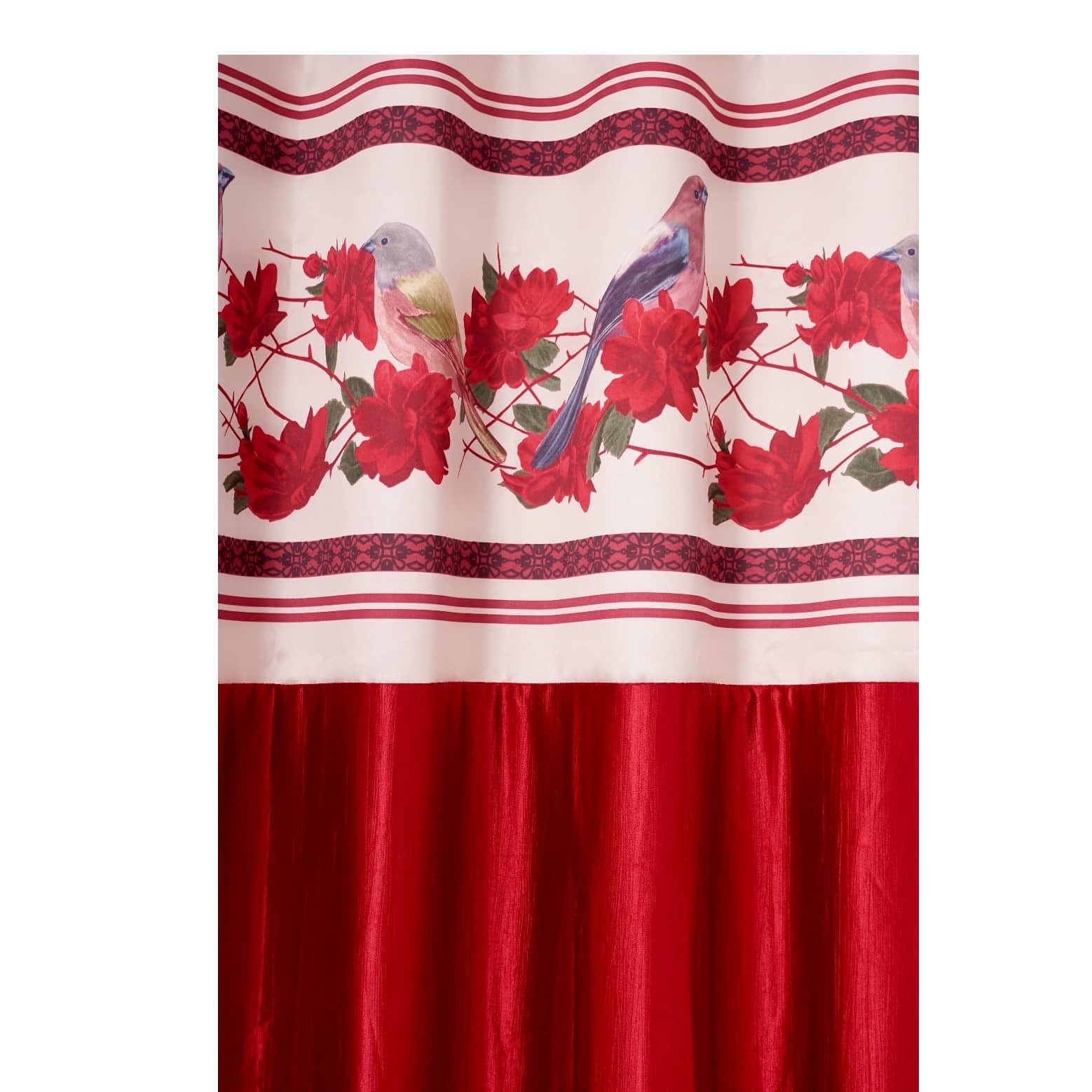 Flower with Bird Polyester Long Window Single Curtain (Red) - front_view