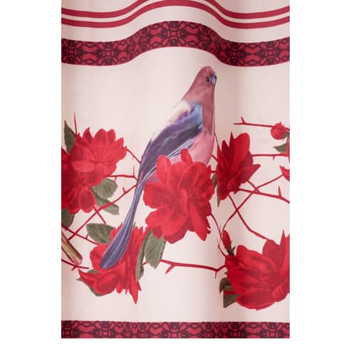 Flower with Bird Polyester Long Window Single Curtain (Red)
