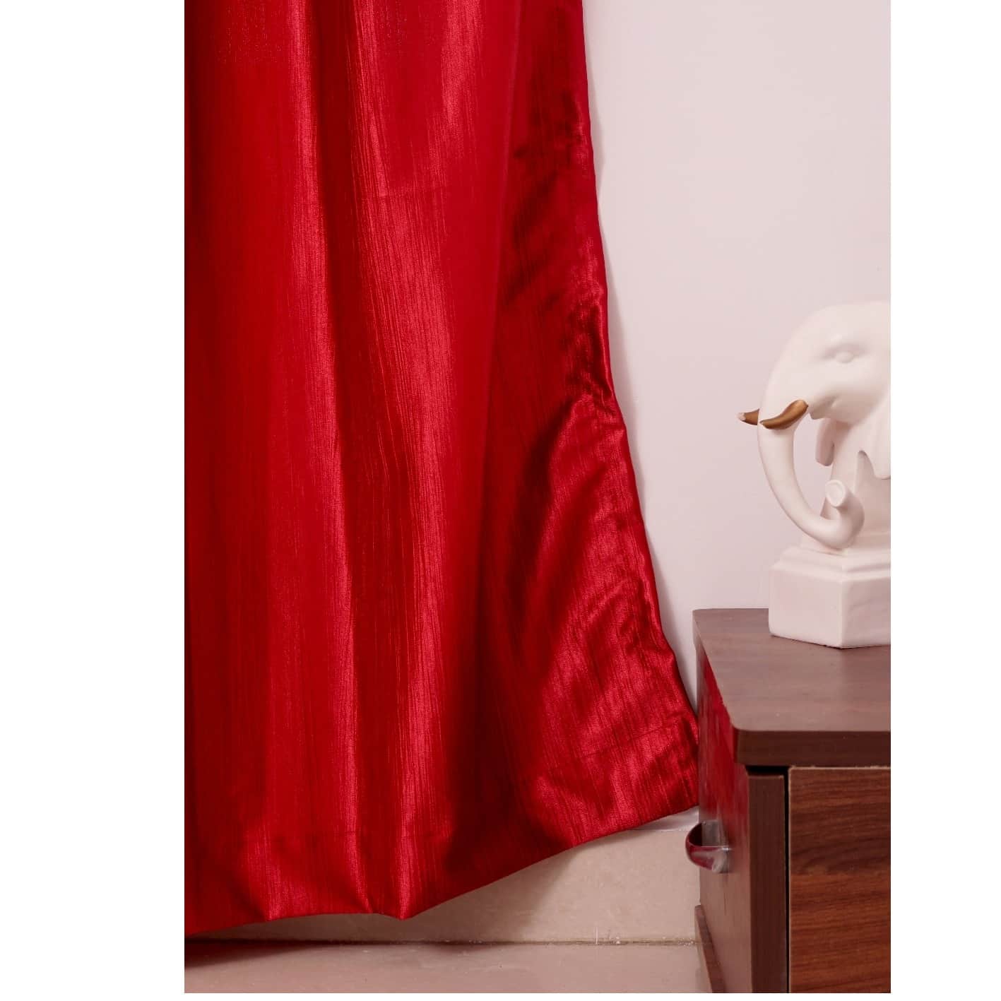 Flower with Bird Polyester Long Window Single Curtain (Red) - bottom_view