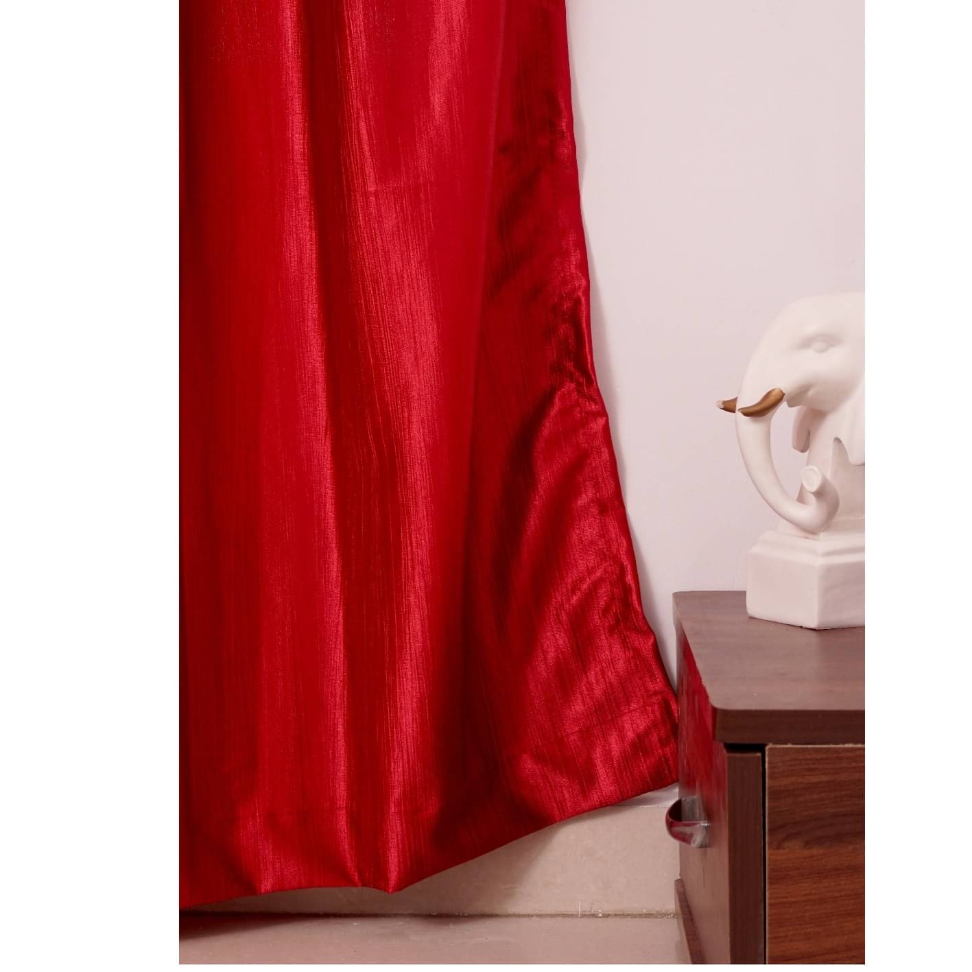 Flower with Bird Polyester Long Window Single Curtain (Red)