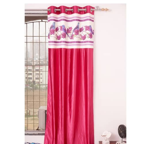 Flower With Bird Long Window Single Curtain (Pink)