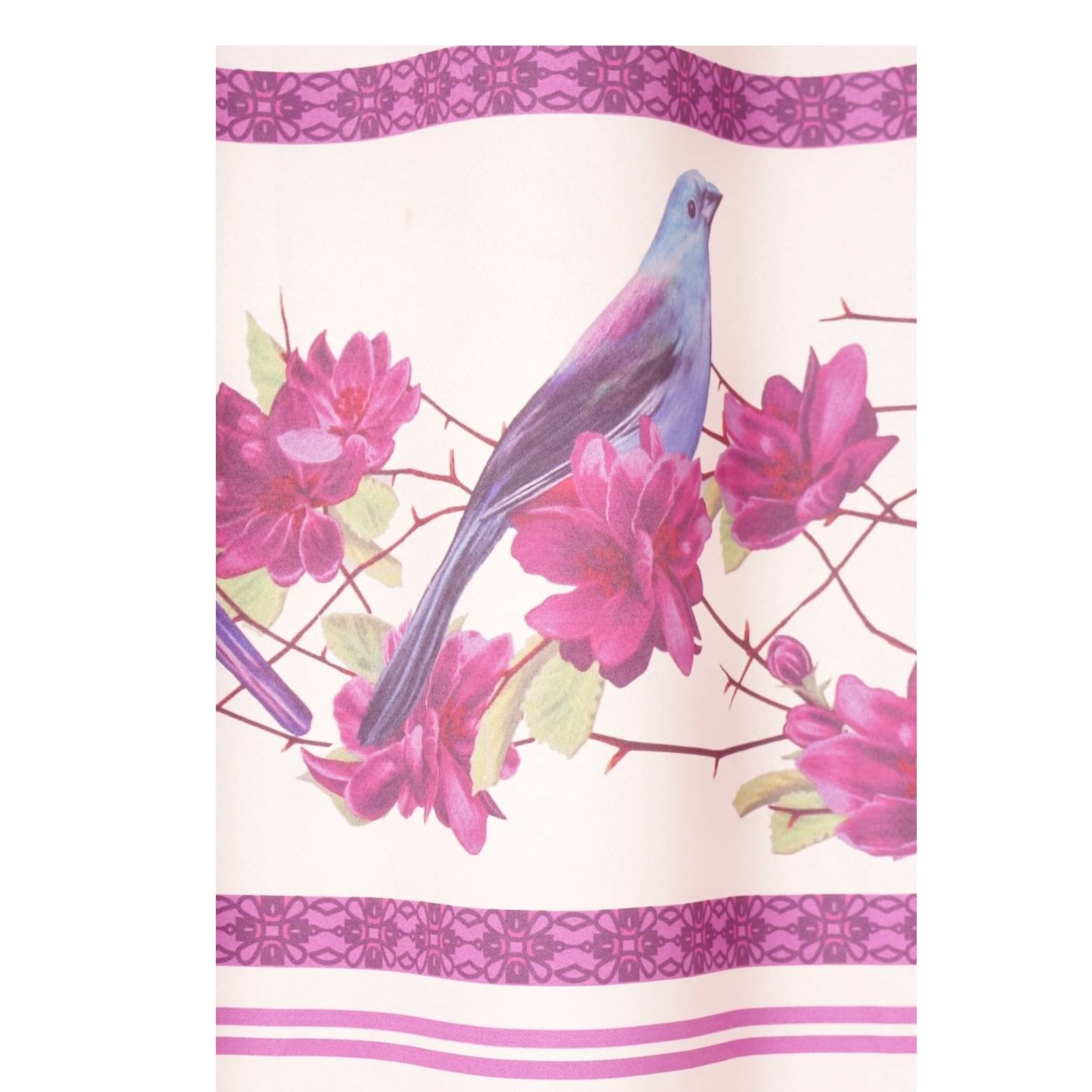 Flower With Bird Long Window Single Curtain (Pink)