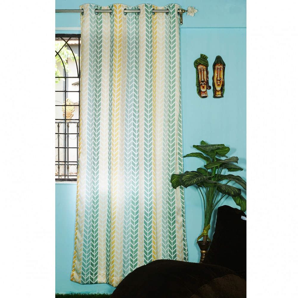 Arrow Design Long Window Single Curtain (Green & Yellow) - photo