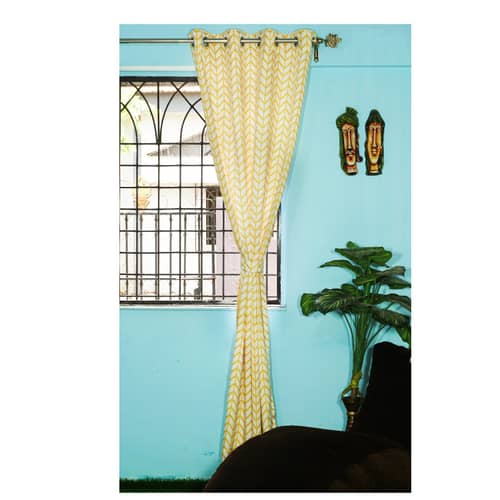 Arrow Design Long Window Single Curtain (Yellow)