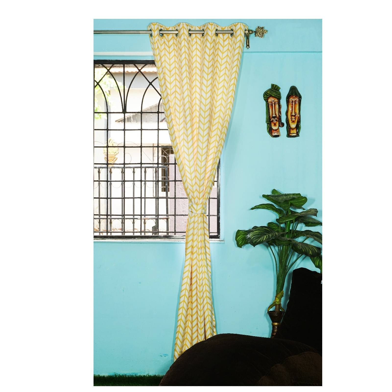 Arrow Design Long Window Single Curtain (Yellow)