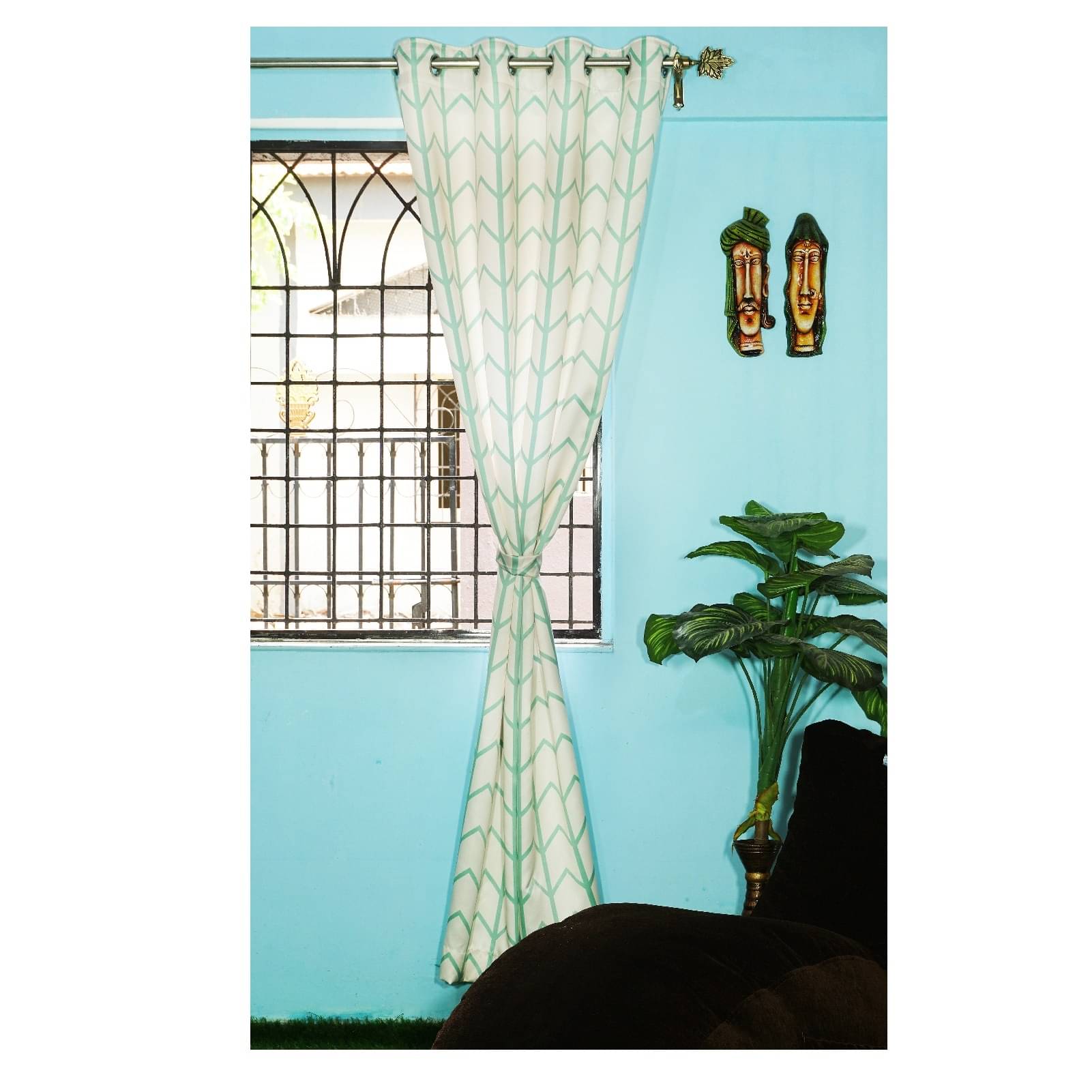 Arrow Design Long Window Single Curtain (Green)