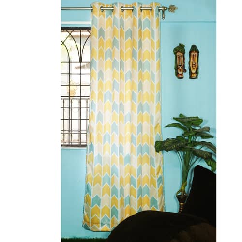 Polyester Long Window Single Curtain Printed Fabric(Yellow &Green)