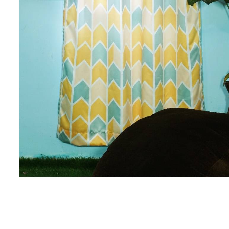 Polyester Long Window Single Curtain Printed Fabric(Yellow &Green)