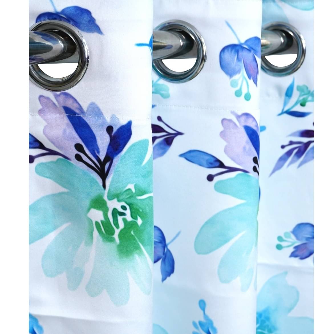 Floral Long Window Single Curtain (Blue & White)