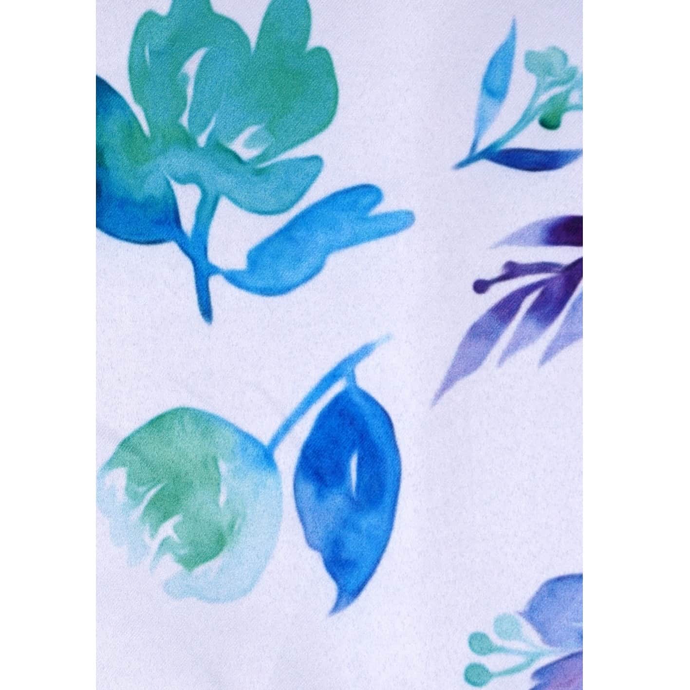 Floral Long Window Single Curtain (Blue & White) - rear_view