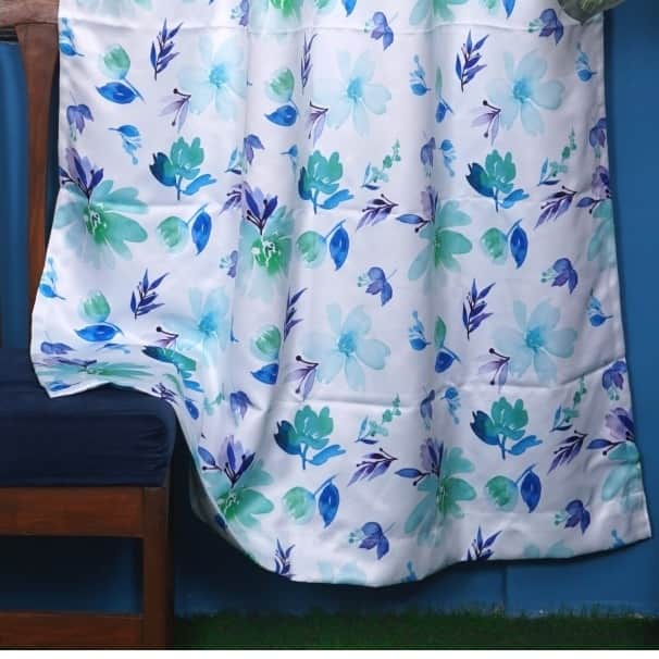 Floral Long Window Single Curtain (Blue & White) - bottom_view