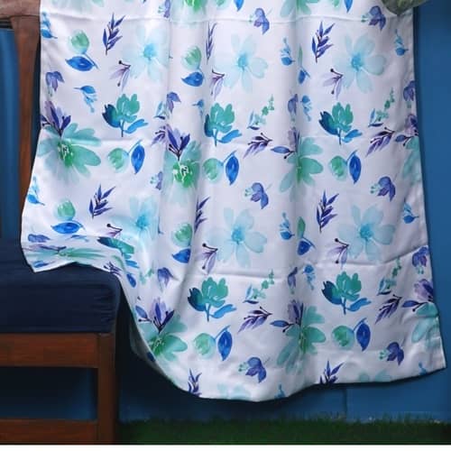 Floral Long Window Single Curtain (Blue & White)