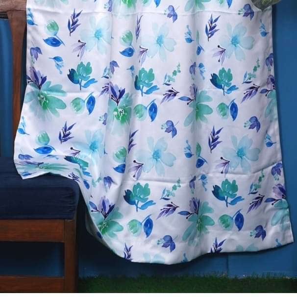 Floral Long Window Single Curtain (Blue & White)