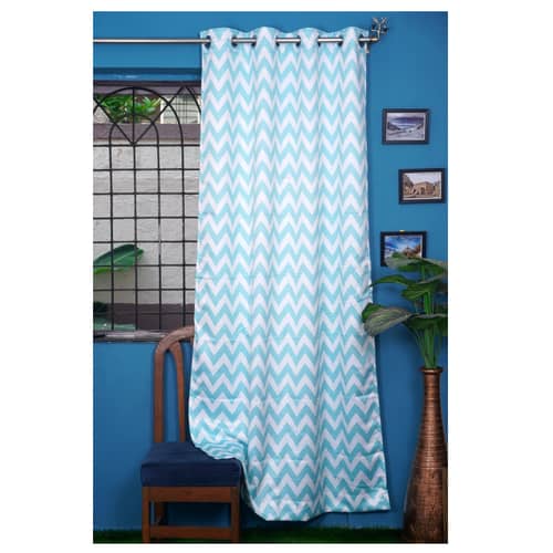 Zig Zag Long Window Single Curtain (Light Blue)